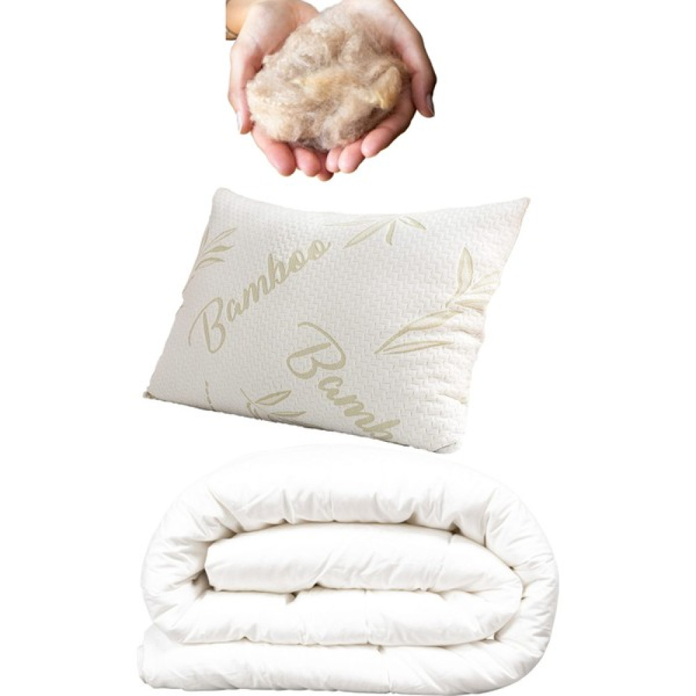Viselia Tek Kişilik Yün Yorgan ve 1500 gr Yün Yastık Serin Tutucu Terletmeyen Uyku Seti Organik Yün - 155 x 215 cm - Beyaz Yorgan Fiyatı