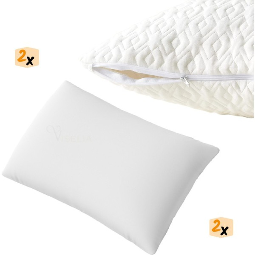 Viselia Yastık Boncuk Elyaf Uyku Yastığı Pamuklu Dikişli 1000 gr + Pamuklu Fermuarlı Kılıf 2 Adet - 50 x 70 cm - Beyaz Yastık Fiyatı