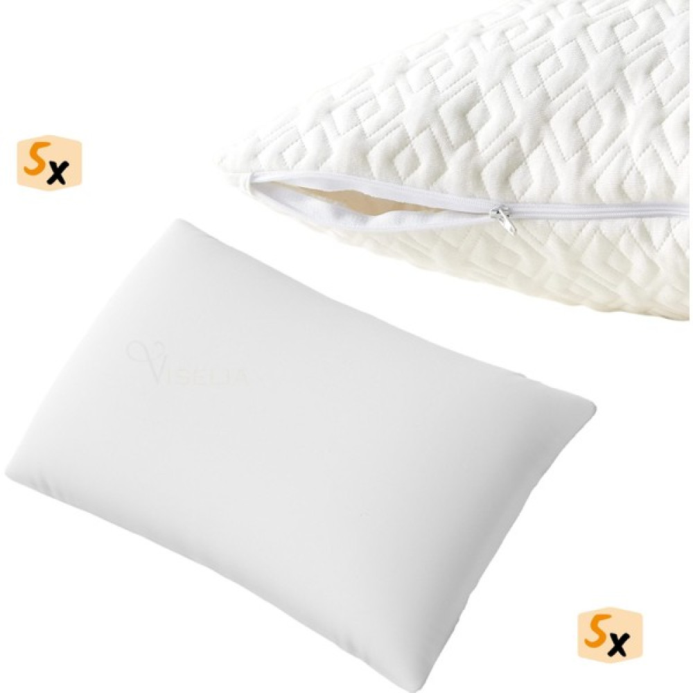 Viselia Yastık Boncuk Elyaf Uyku Yastığı Pamuklu Dikişli 1000 gr + Pamuklu Fermuarlı Kılıf 5 Adet - 50 x 70 cm - Beyaz Yastık Fiyatı