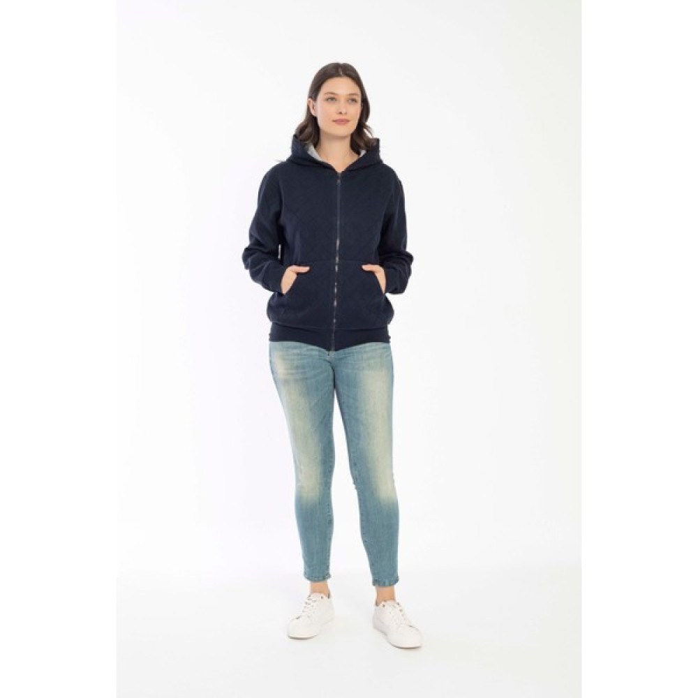 Vishenka Kadın Akrilik Jakar Baklava Desenli Kapüşonlu Lacivert Sweatshirt Bayan Sweatshirt Fiyatı