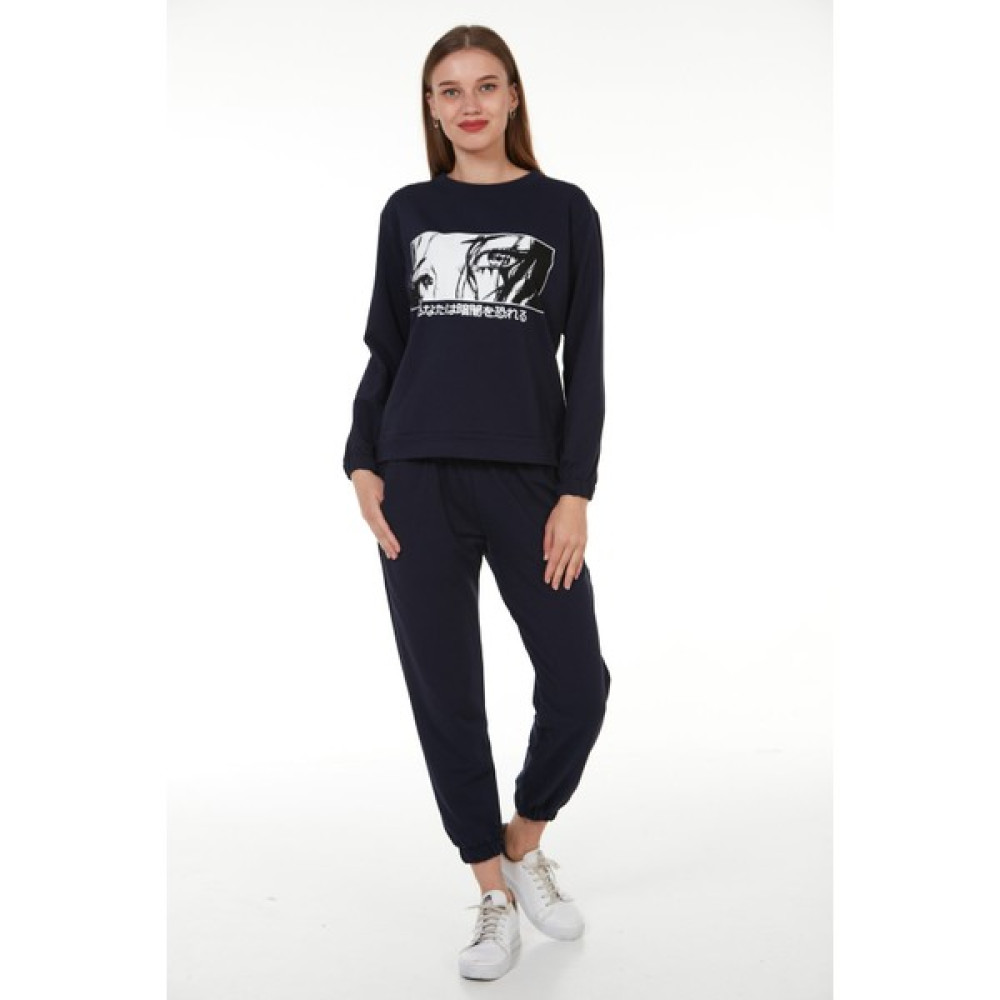 Vıshenka Kadın Anime Karakter Baskılı 2 Iplik Alt Üst Lacivert Renk Sweatshirt Takım Bayan Sweatshirt Fiyatı