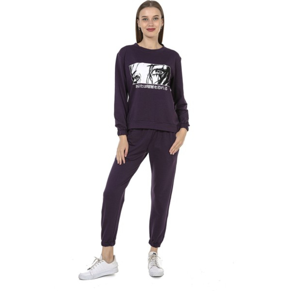 Vishenka Kadın Anime Karakter Baskılı 2 Iplik Alt Üst Mürdüm Renk Sweatshirt Takım Kadın Eşofman Fiyatı