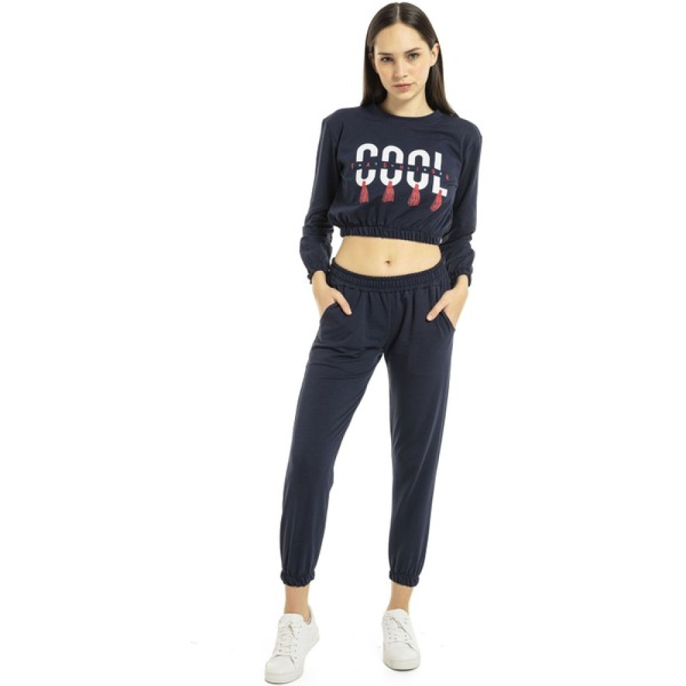 Vıshenka Kadın Cool Yazı Baskılı 2 Iplik Alt Üst Lacivert Renk Crop Takım Kadın Eşofman Fiyatı