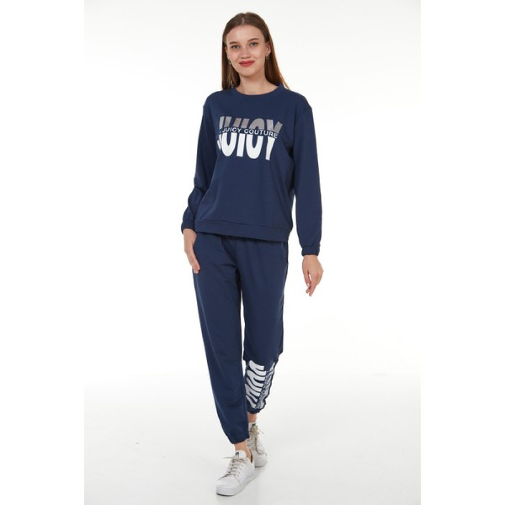 Vıshenka Kadın Juıcy Yazı Baskılı 2 Iplik Alt Üst Indigo Renk Sweatshirt Takım Bayan Sweatshirt Fiyatı