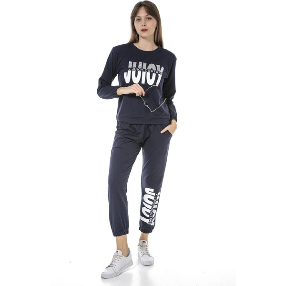 Vıshenka Kadın Juıcy Yazı Baskılı 2 Iplik Alt Üst Lacivert Renk Sweatshirt Takım Bayan Sweatshirt Fiyatı