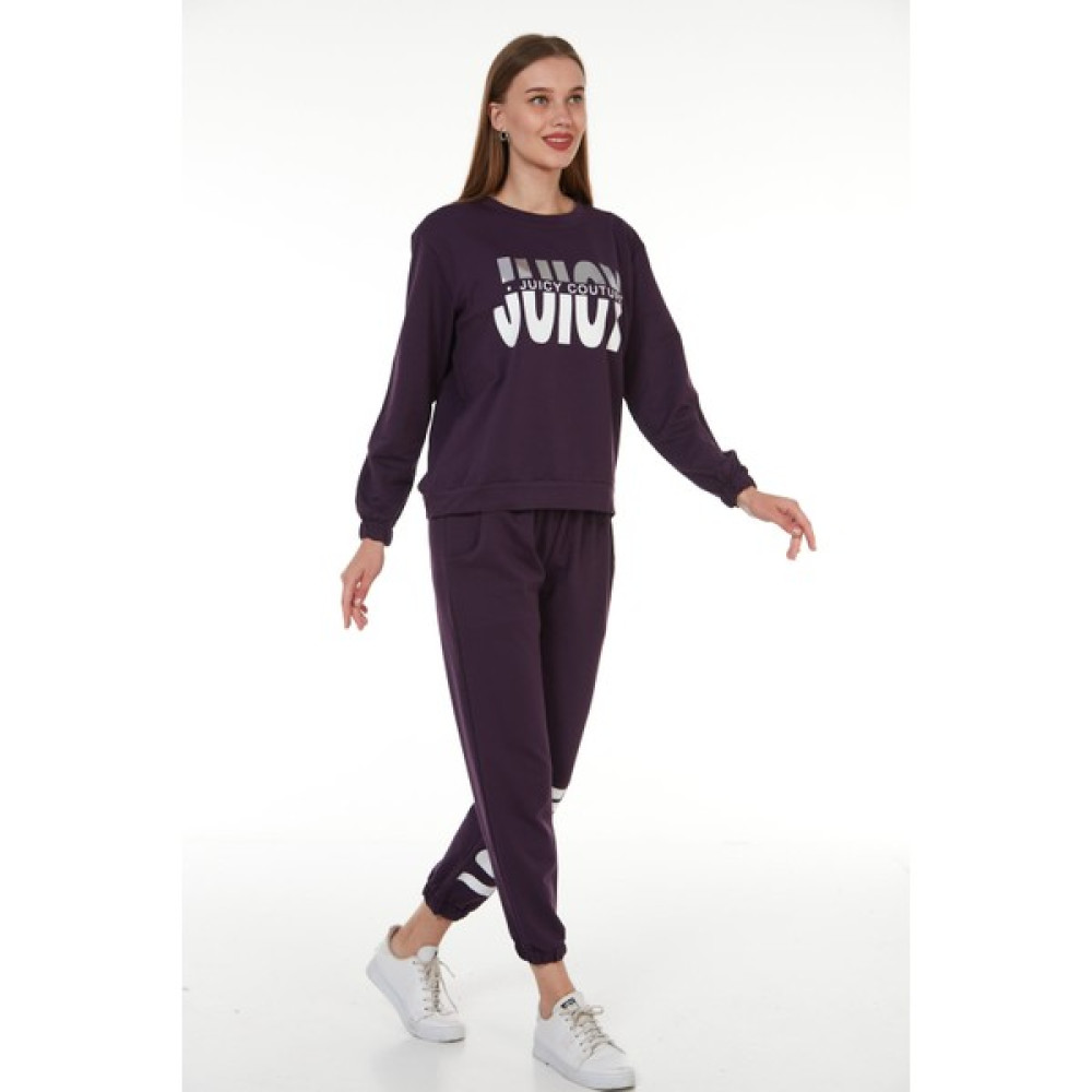 Vıshenka Kadın Juıcy Yazı Baskılı 2 Iplik Alt Üst Mürdüm Renk Sweatshirt Takım Bayan Sweatshirt Fiyatı
