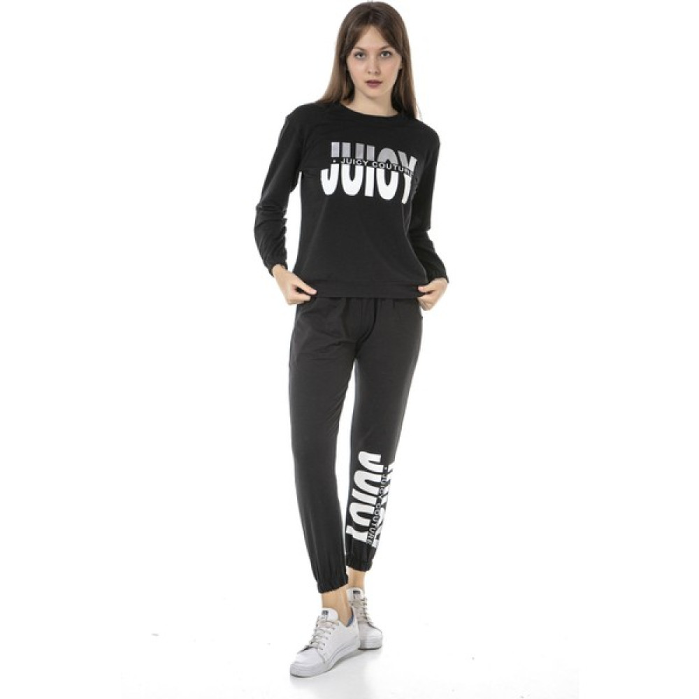 Vıshenka Kadın Juıcy Yazı Baskılı 2 Iplik Alt Üst Siyah Renk Sweatshirt Takım Bayan Sweatshirt Fiyatı