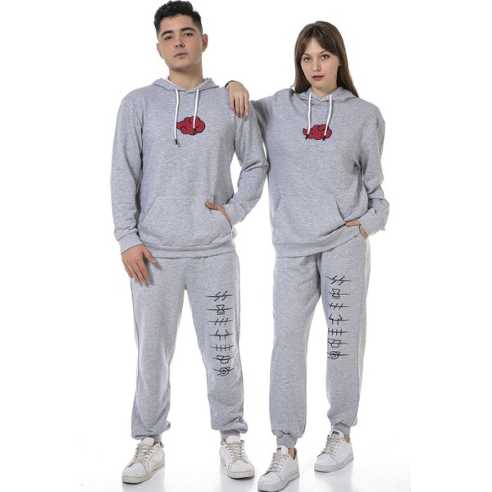 Vıshenka Unisex Anıme Baskılı 3 Iplik Kapüşonlu Kanguru Cepli Gri Renk Sweatshirt Takım Bayan Sweatshirt Fiyatı
