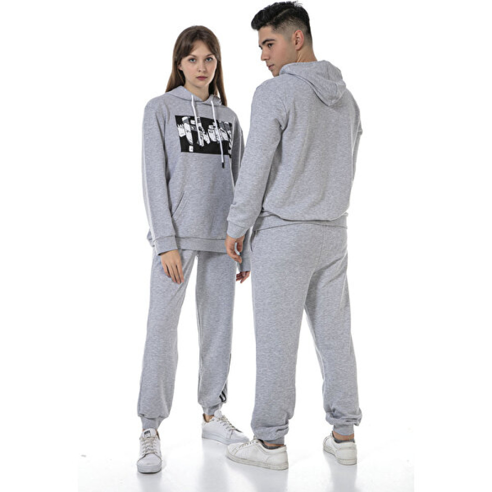 Vıshenka Unisex Anıme Karakter Baskılı 3 Iplik Kapüşonlu Kanguru Cepli Gri Renk Sweatshirt Takım Bayan Sweatshirt Fiyatı