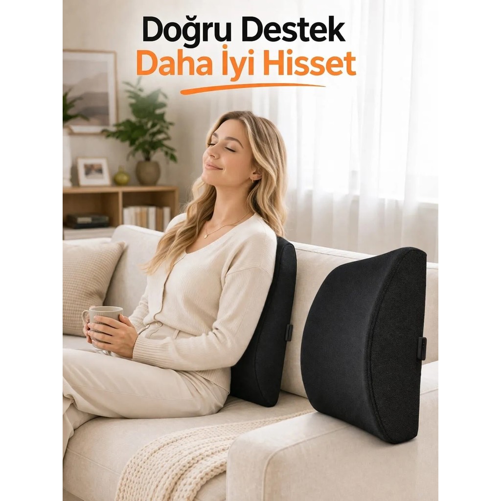 Visko Ortopedik Sandalye Bel Minderi Sırt Dayama Yastık Koltuk Minderi Bel Destek Yastık Ofis - Siyah Diğer Fiyatı