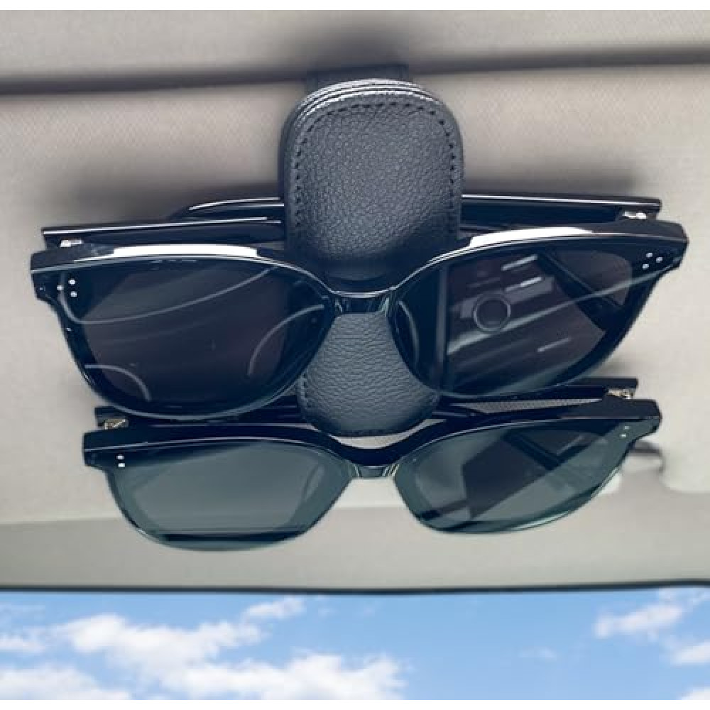Visonx Sunglass Holder for Car Visor Clip, Magnetic Leather Eyeglass Hanger Clip for Car, Square Car Visor Accessories (Black)