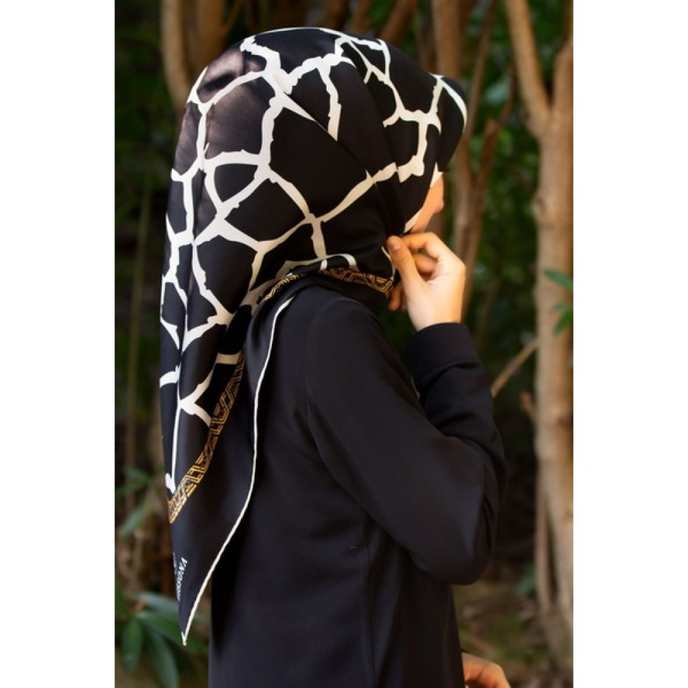 Vıssona 10639 Twill Ipek Eşarp Siyah-Krem Eşarp Fiyatı