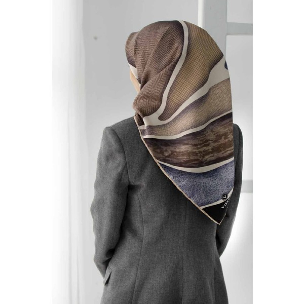Vissona Twill Ipek Eşarp Bej/gri 51569_0004-0028 (Tivil İpek) Eşarp Fiyatı