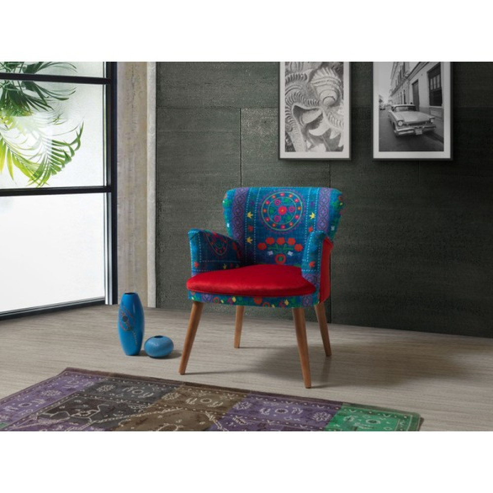 Vistaso Etnik Desen Kırmızı Tekli Koltuk,berjer (Salon, Balkon,ofis) - Renkli Tekli Koltuk & Berjer Fiyatı