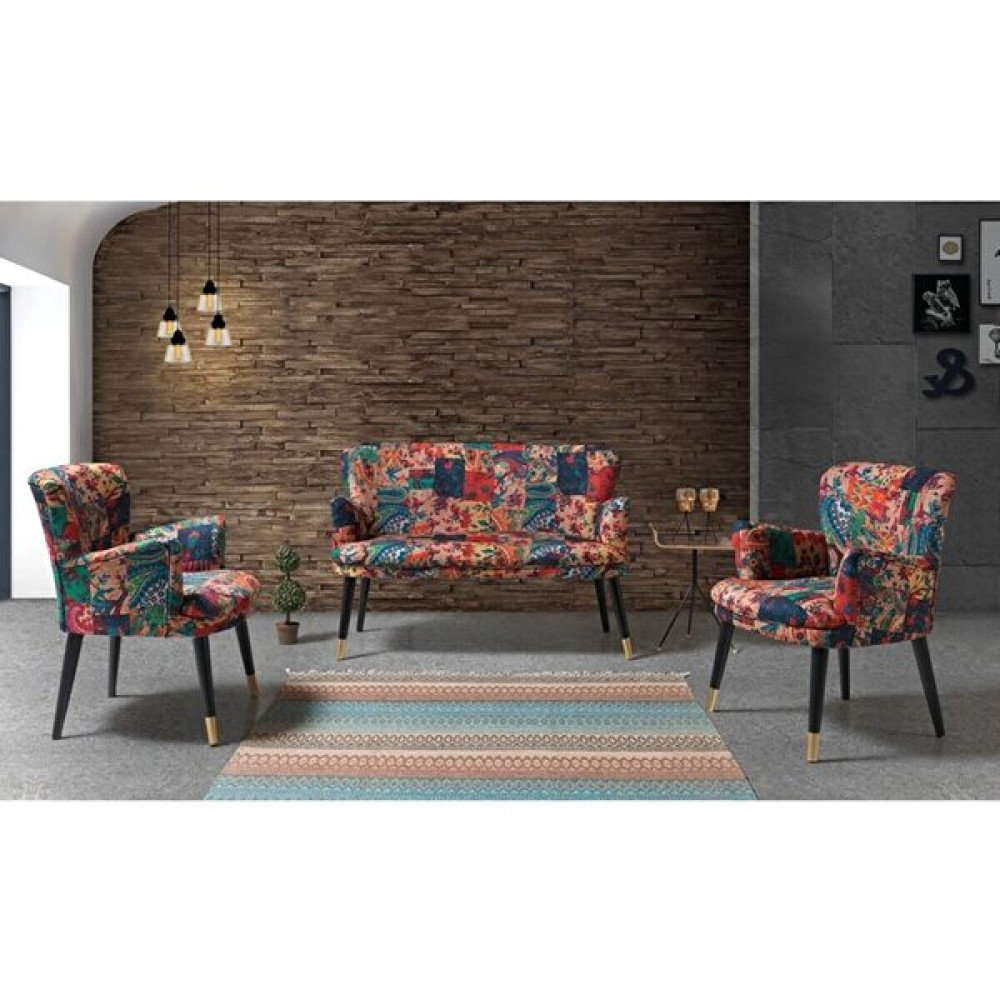 Vistaso Puzzle Çay Seti (Balkon, Salon, Ofis, Cafe) 2+1+1 - Renkli - Patchwork Koltuk Takımı / Seti Fiyatı
