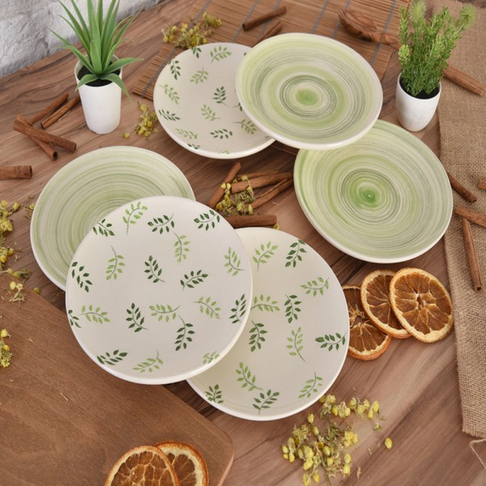 Vita Seramik 6'lı EL YAPIMI (3 Yeşil-3 Yaprak) Seramik Yeşil Duo Pasta Tabak Tatlı Meyve Tabağı Sunum Seti 19,5cm - Yeşil - Beyaz Mutfak Gereçleri Fiyatı