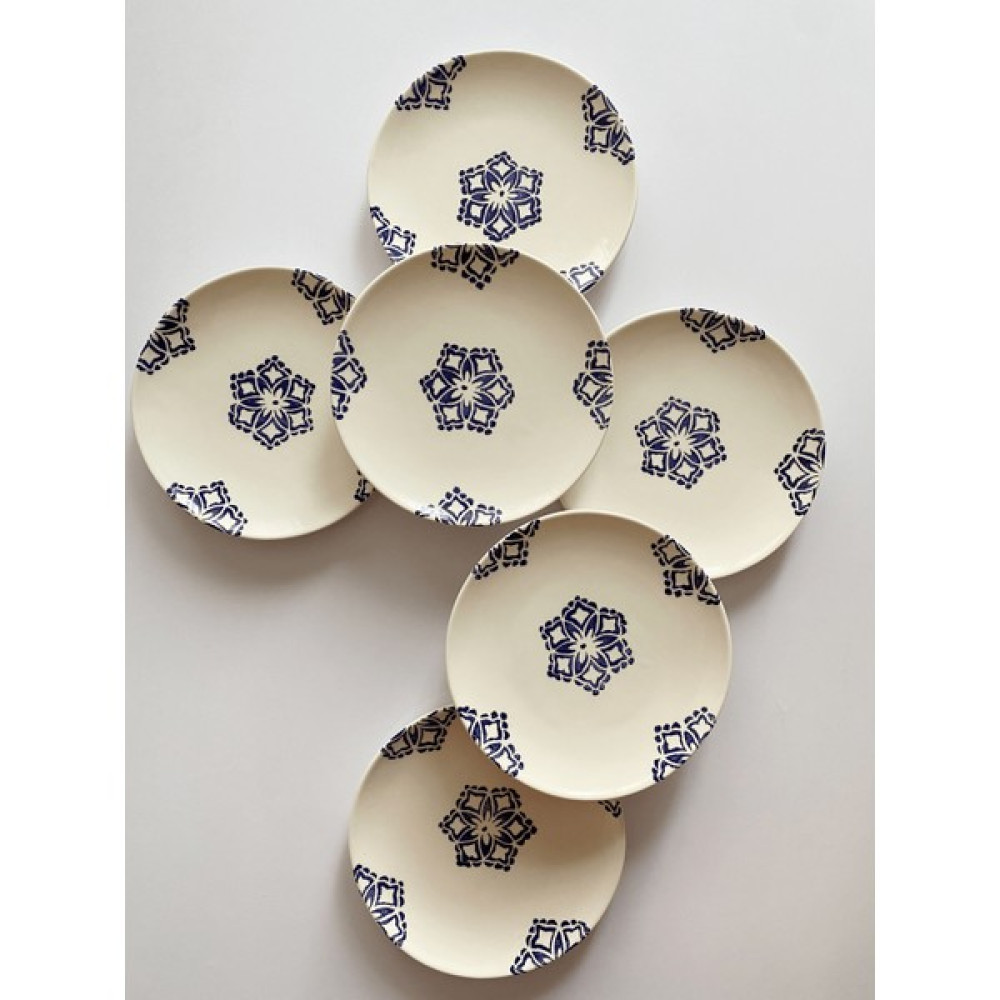Vita Seramik 6'lı EL YAPIMI Seramik Kilim Pasta Tabak Tatlı Meyve Tabağı Sunum Seti 19,5cm - Mavi - Beyaz Mutfak Gereçleri Fiyatı
