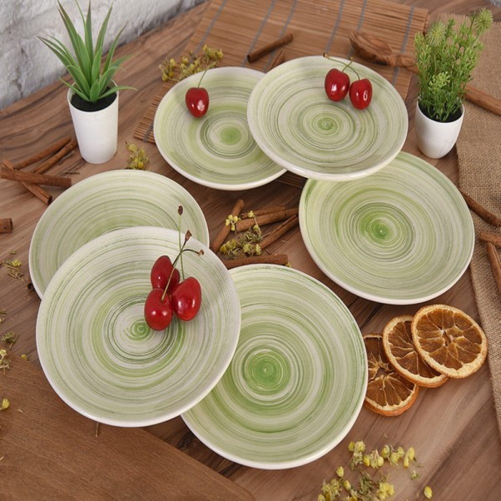 Vita Seramik 6'lı EL YAPIMI Seramik Yeşil Hipnoz Pasta Tabak Tatlı Meyve Tabağı Sunum Seti 19,5cm - Açık Yeşil Mutfak Gereçleri Fiyatı
