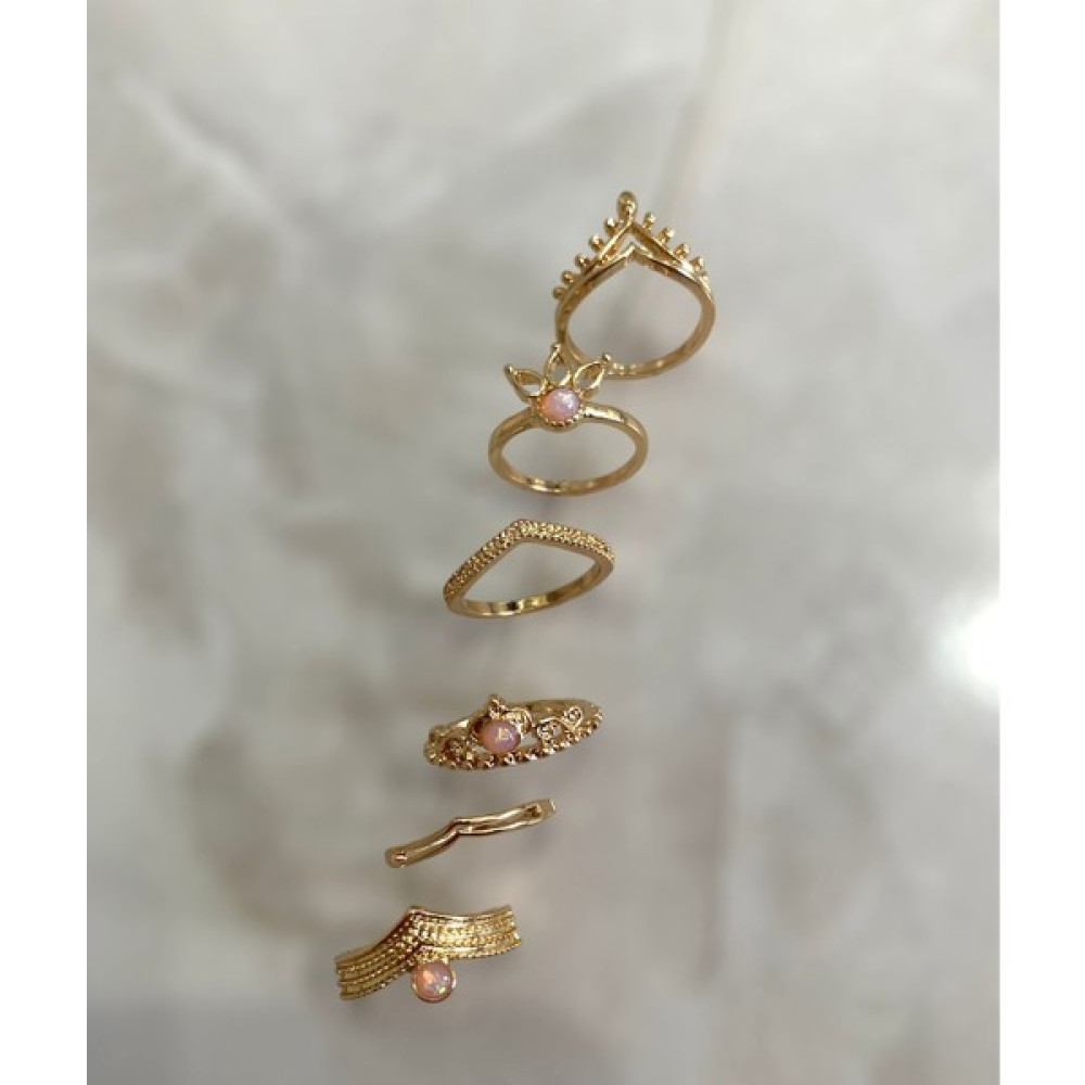 Vita Style Gold 6'lı Sedef Taşlı Yüzük Seti - Standart Bijuteri Yüzük Fiyatı