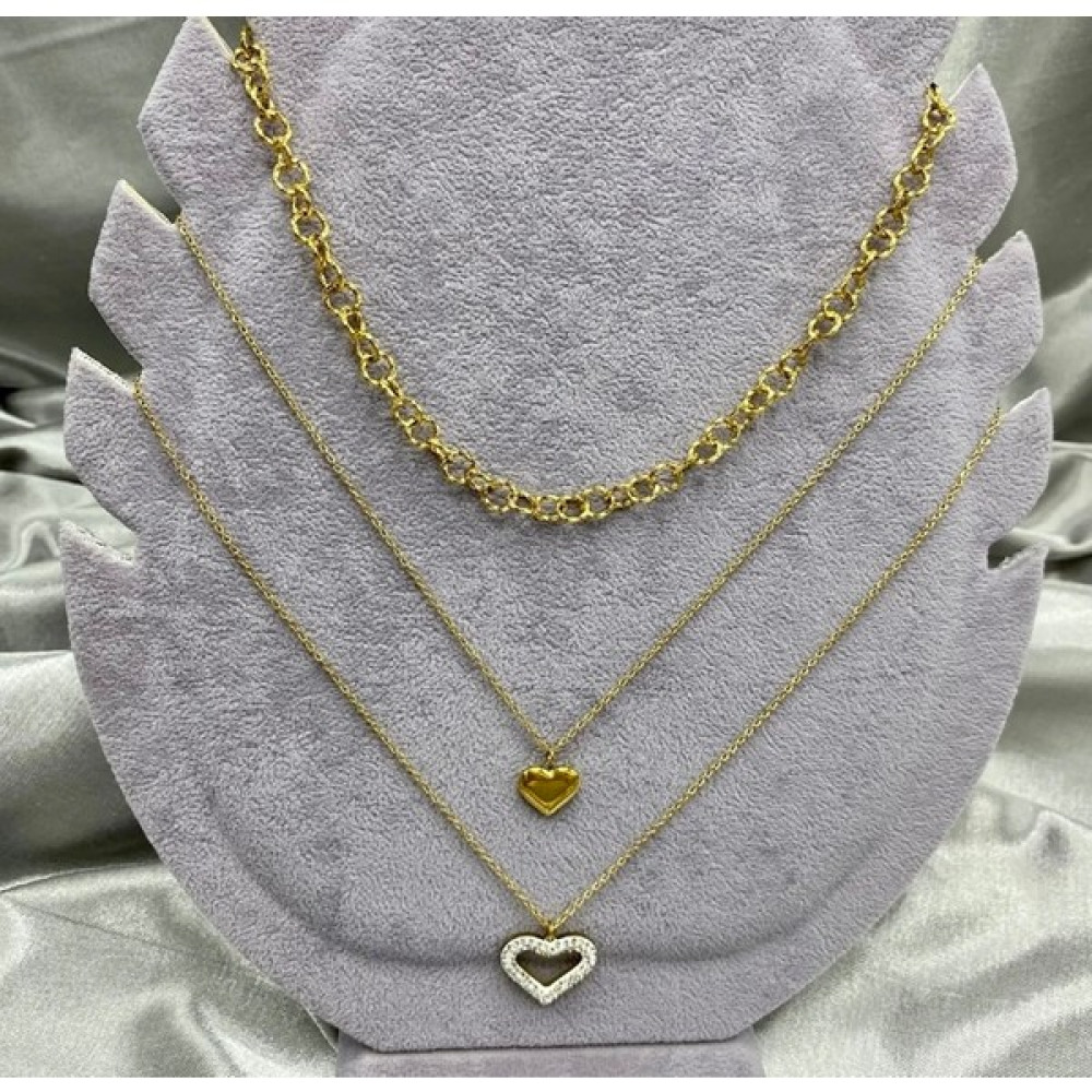 Vita Style Kalpli 3'lü Çelik Kolye - Gold Bijuteri Kolye Fiyatı