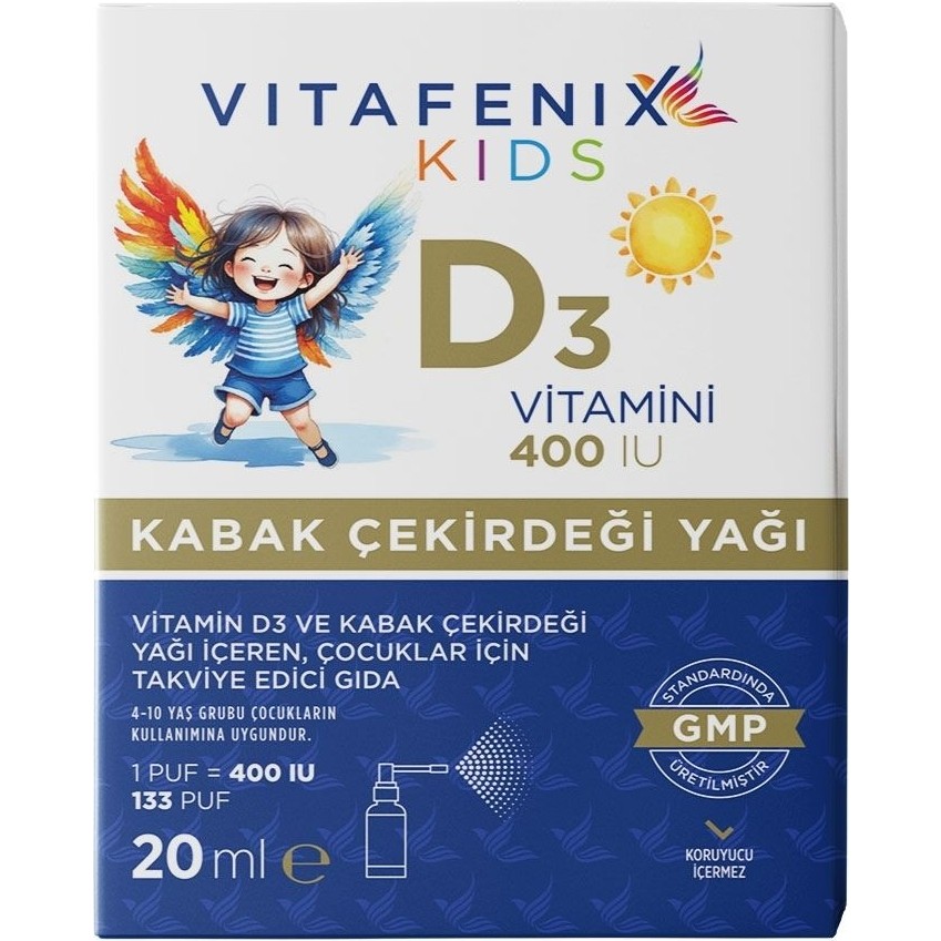 Vitafenix Çocuklar Için Vitamin D3 (400IU) ve Kabak Çekirdeği Yağı Içeren Takviye Edici Gıda 20 ml Sprey Diğer Fiyatı