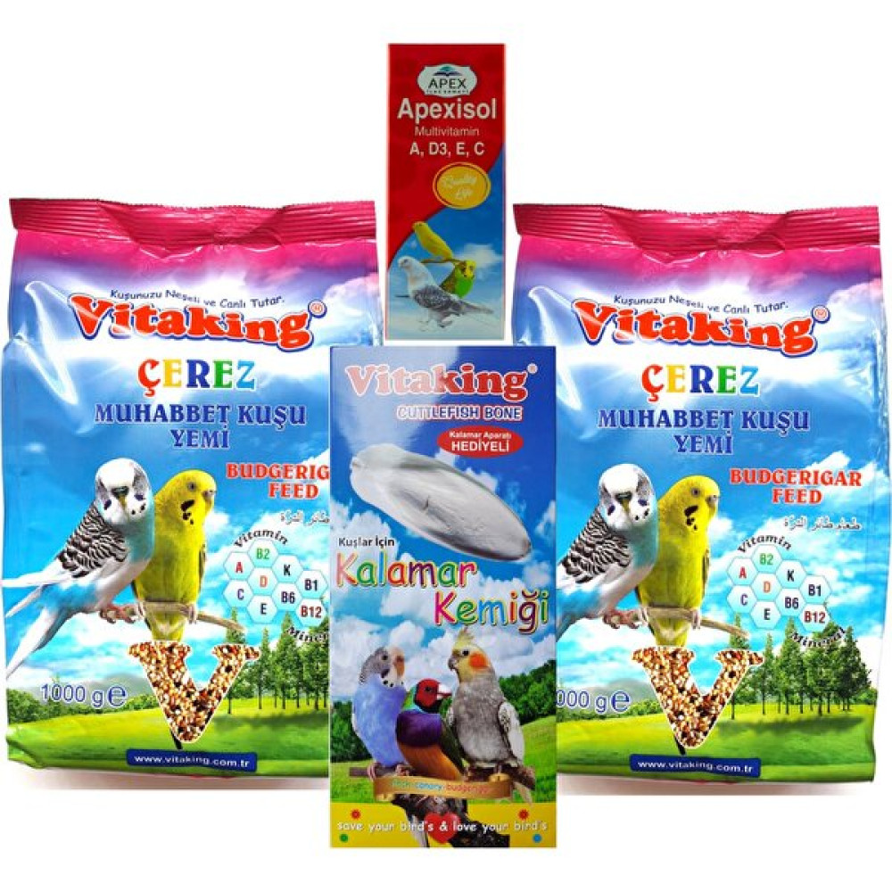 Vitaking Çerez Muhabbet Kuşu Yemi 2kg ve Vitamin ve Kalsiyum Kalamar Kemiği Evcil Hayvan Ürünleri Fiyatı