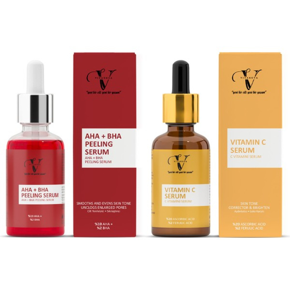 Vitanova 2’li Cilt Bakım Seti Aha Bha Peeling Serum Kırmızı Serum Vitamin C Serum Aydınlatıcı 30 ml Cilt ve Yüz Bakımı Fiyatı