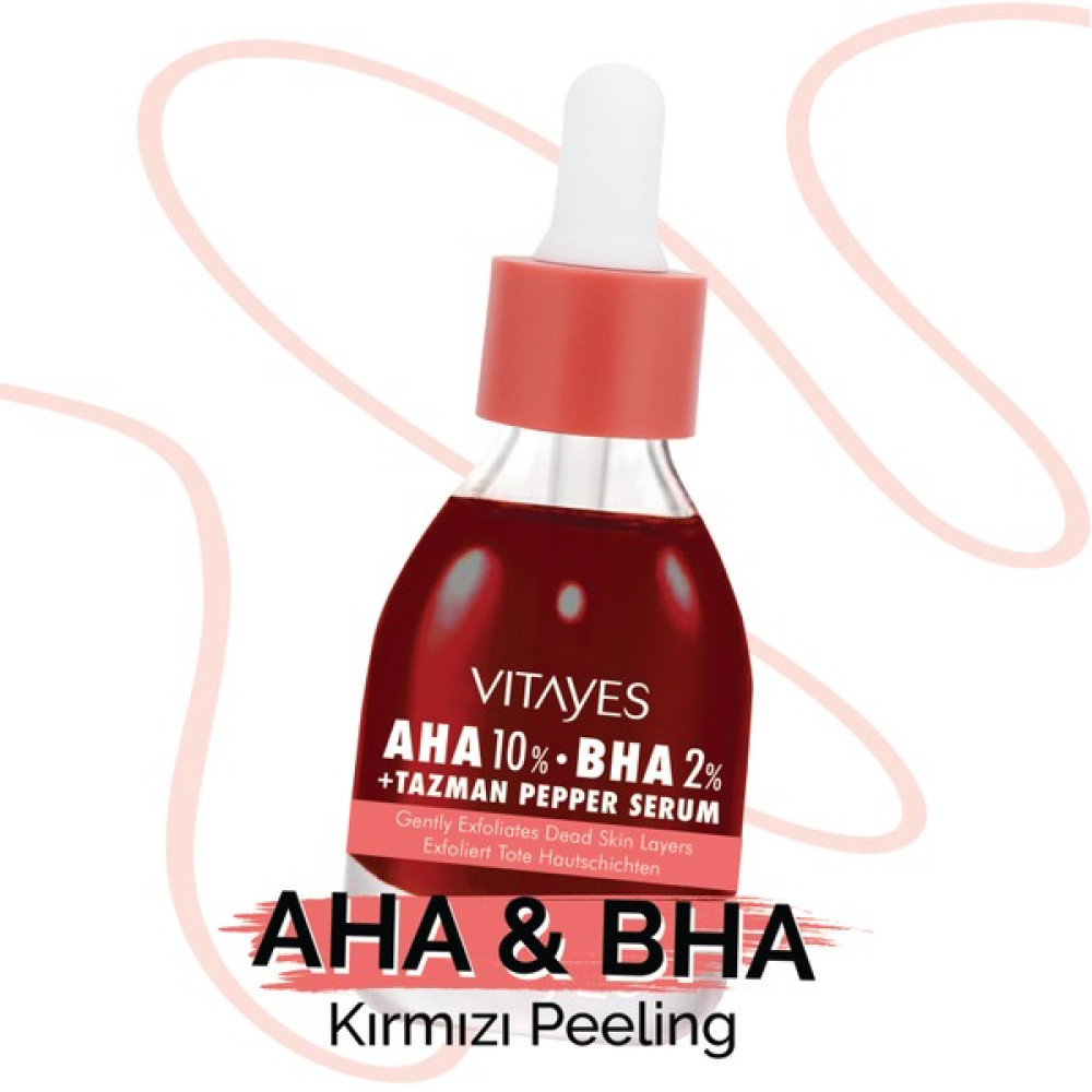 VITAYES Aha %10 Bha %2 Kırmızı Peeling Gözenek Sıkılaştırıcı Canlandırıcı Cilt Tonu Eşitleyici Cilt Serumu 900 Maskeler Fiyatı