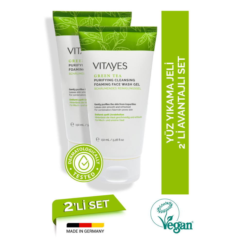VITAYES Akneye Yatkın Ciltler Için Yeşil Çay Özlü Derin Temizleme Arınma Yüz Yıkama Jeli Avantajlı Ikili Set Cilt Temizleme ve Peeling Fiyatı