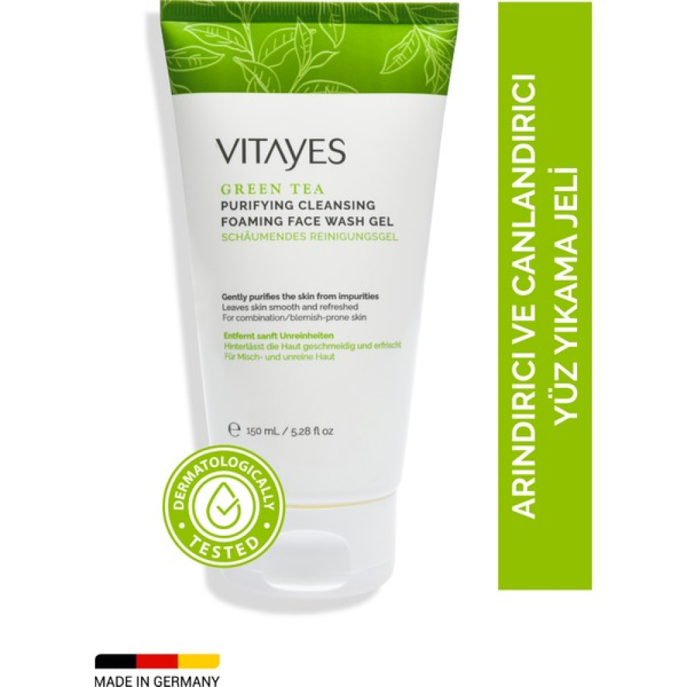 VITAYES Yüz Temizleyici Jel Akneye Yatkın Ciltler için Yeşil Çay Özlü Derinlemesine Temizlik Canlılık 150 ml Cilt Temizleme ve Peeling Fiyatı