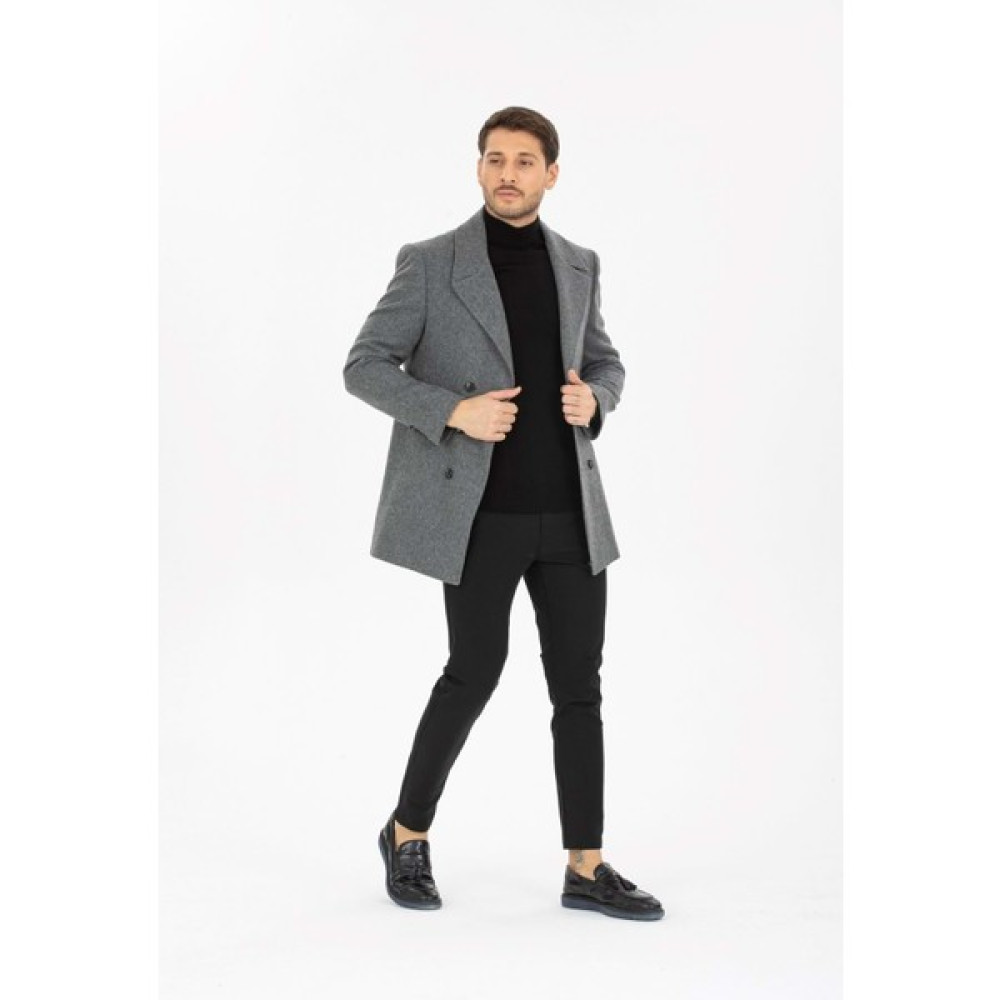 Vito Andolini Gri Desenli Kaşmir Slim Fit Kruvaze Erkek Kısa Palto Erkek Mont Fiyatı