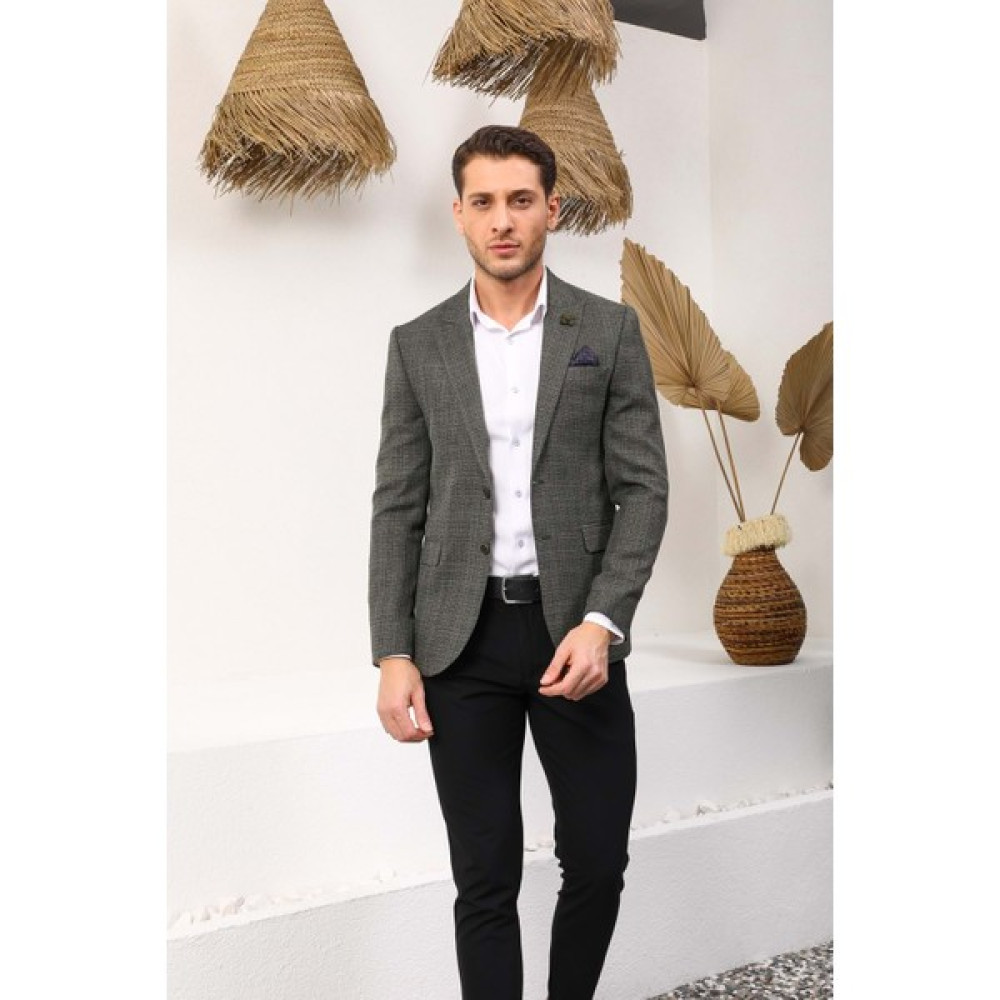 Vito Andolini Haki Yeşil Desenli Slim Fit Tek Ceket Erkek Ceket Fiyatı