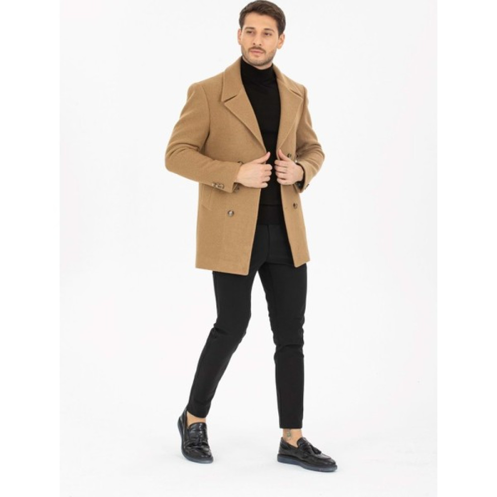 Vito Andolini Kahverengi Kaşmir Slim Fit Kruvaze Erkek Kısa Palto Erkek Mont Fiyatı