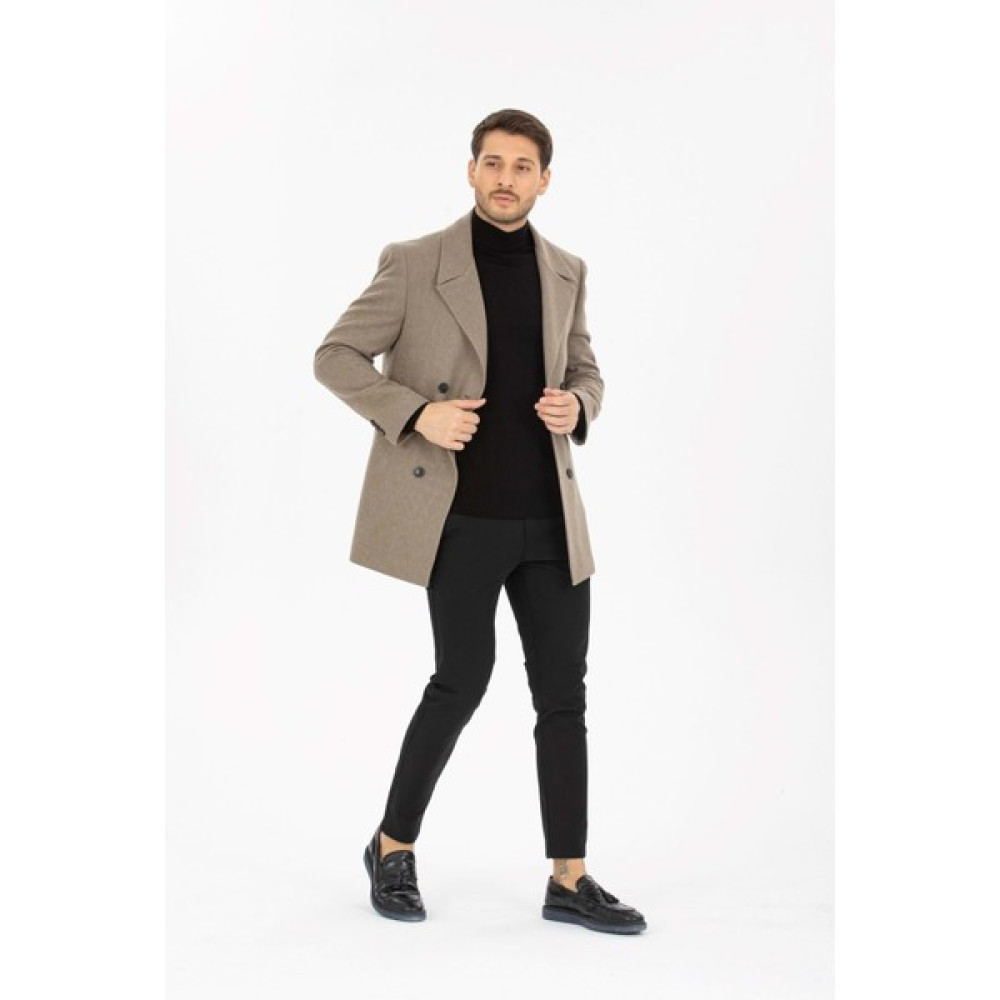 Vito Andolini Koyu Kahverengi Desenli Kaşmir Slim Fit Kruvaze Erkek Kısa Palto Erkek Mont Fiyatı
