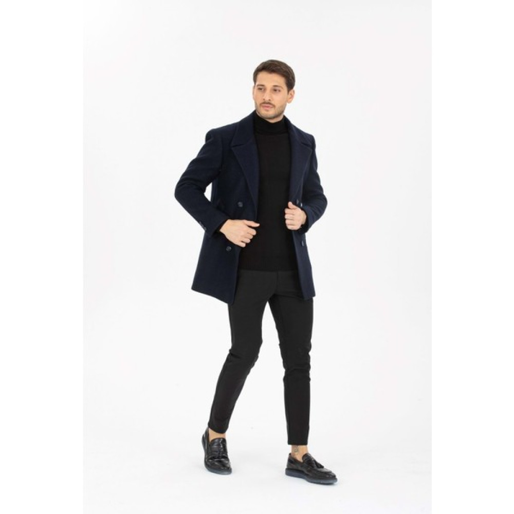 Vito Andolini Lacivert Kaşmir Slim Fit Kruvaze Erkek Kısa Palto Erkek Mont Fiyatı