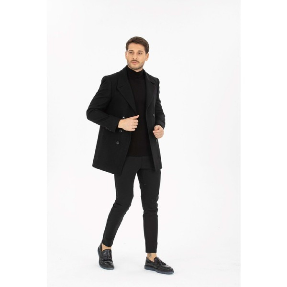 Vito Andolini Siyah Desenli Kaşmir Slim Fit Kruvaze Erkek Kısa Palto Erkek Mont Fiyatı