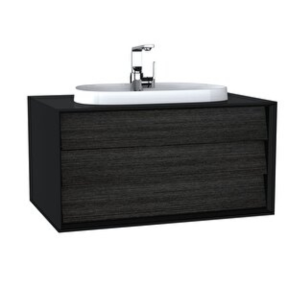 VitrA Vitra Frame 62287 Lavabo Dolabı, Tek Çekmeceli, T. Üstü Lavabolu, 80cm, Mat S. Siyah - H. Siyah Meşe Banyo Dolabı / Mobilyası Fiyatı