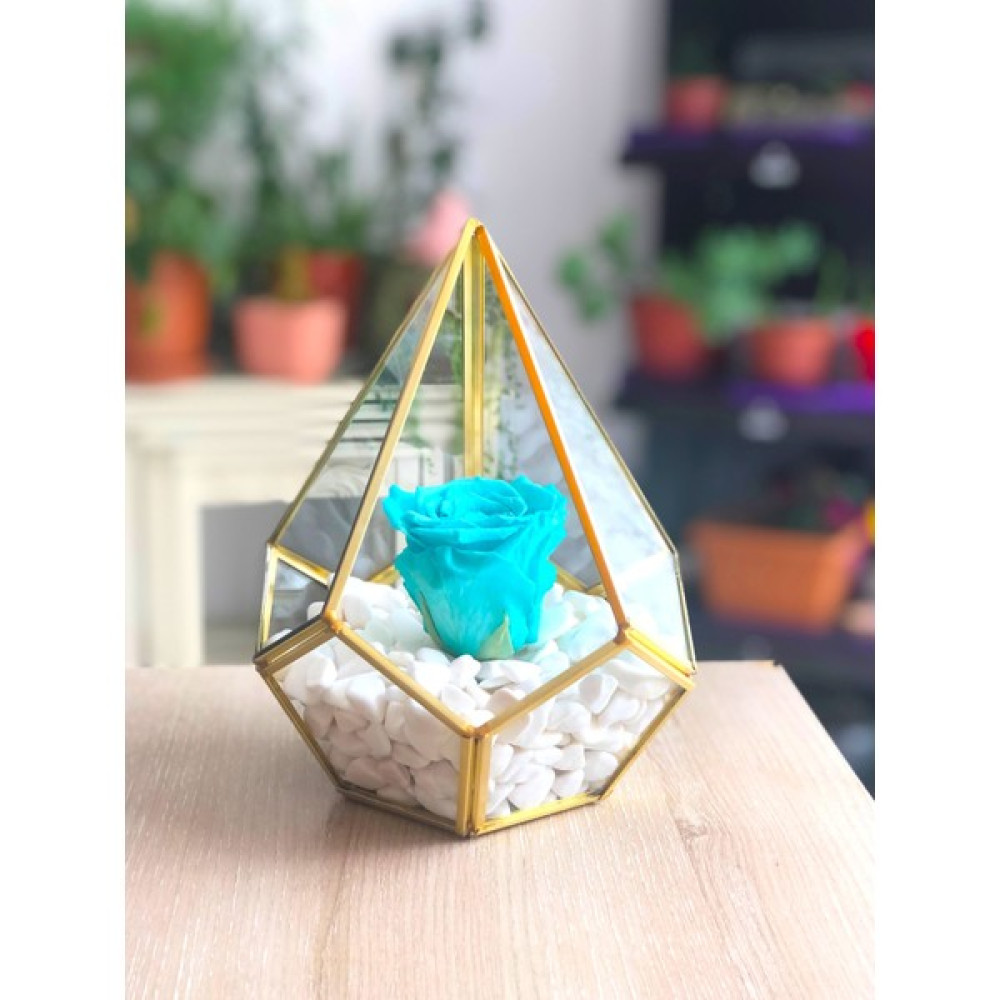 Vitrayverteks Solmayan Gül Su Yeşili Ve Pirinç Dekoratif Cam Fanus - 1 Bitki Fiyatı