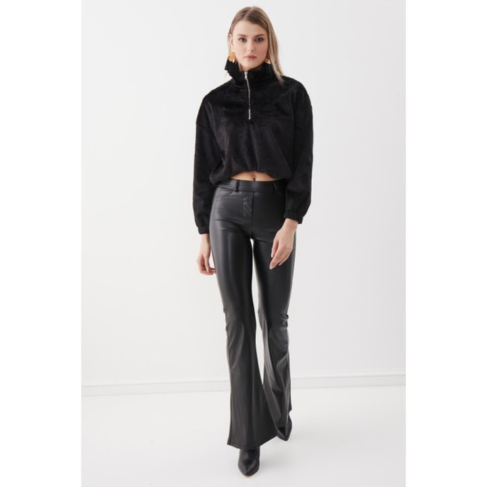 Vitrin Fermuarlı Dik Yaka Peluş Sweat Bayan Sweatshirt Fiyatı
