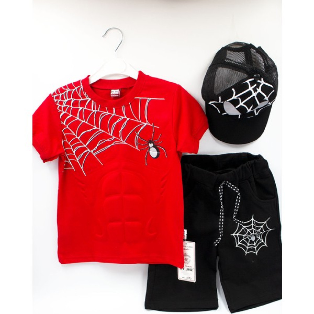 Vitrinmixmini 3 Parçalı Spiderman Erkek Çocuk Kostüm & Şort Takım - Şapkalı Erkek Çocuk Giyim Takımı Fiyatı