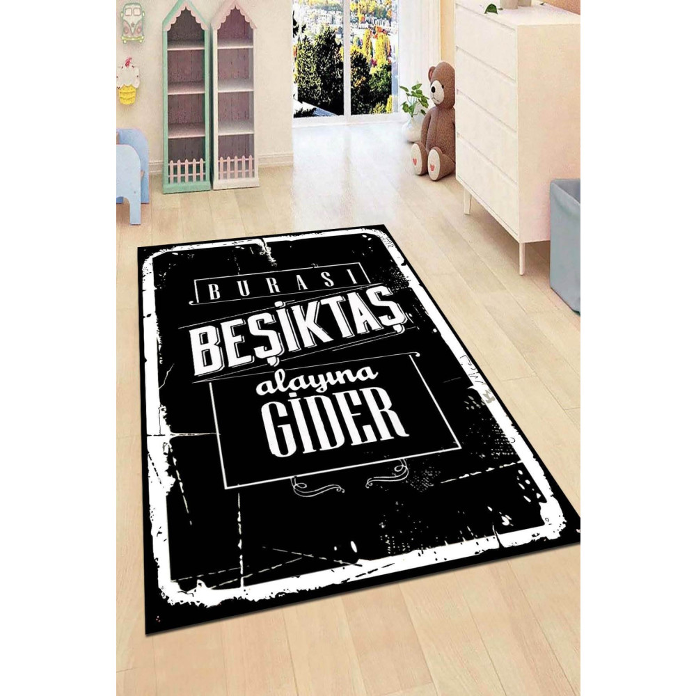 Viva Home Makinede Yıkanabilen Kaymaz Taban Taraftar Halısı Beşiktaş Ar191 80 x 150 Beden Bebek Odası Halı Fiyatı