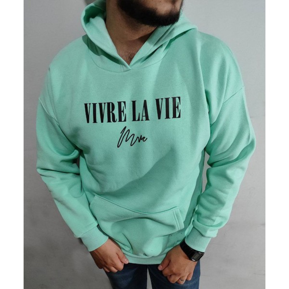 Viver La Vie Baskılı Kapüşonlu Kanguru Cepli Unisex Oversize Sweatshirt Erkek Sweatshirt Fiyatı