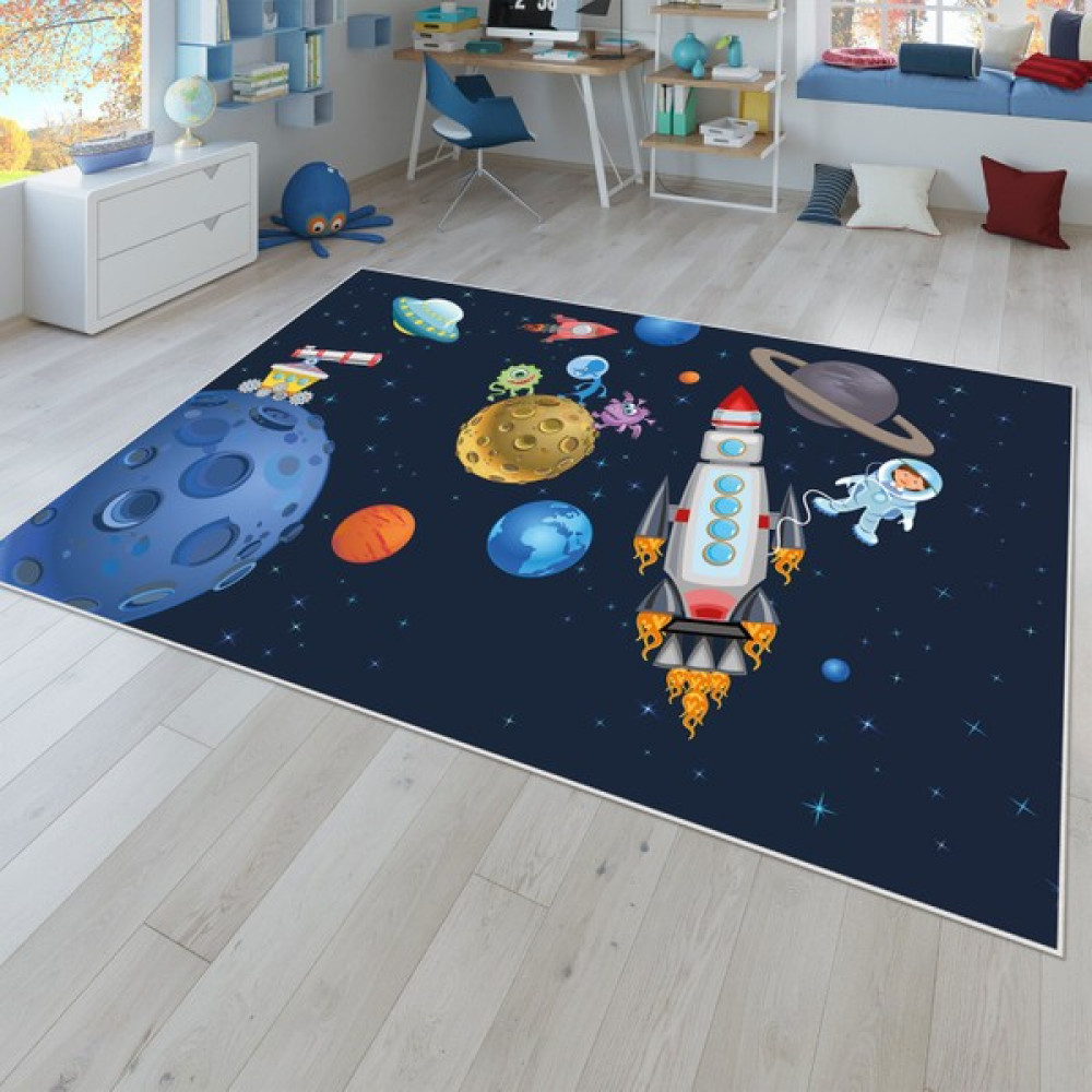 Vivica Dijital Baskı Kaymaz Taban Makinede Yıkanabilir Çocuk Odası Halısı Bebek Odası Halısı - Lacivert - 40 x 60 cm Bebek Odası Halı Fiyatı