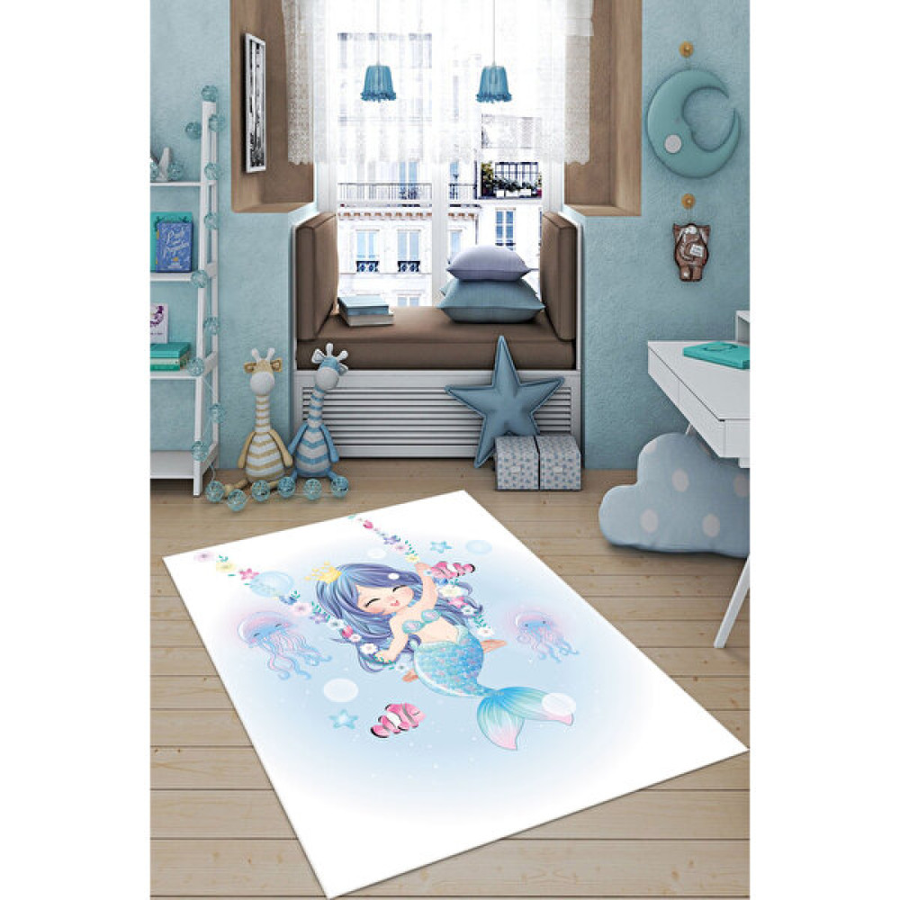 Vivica Dijital Baskı Kaymaz Taban Makinede Yıkanabilir Çocuk Odası Halısı Bebek Odası Halısı - Mavi - 40 x 60 cm Bebek Odası Halı Fiyatı