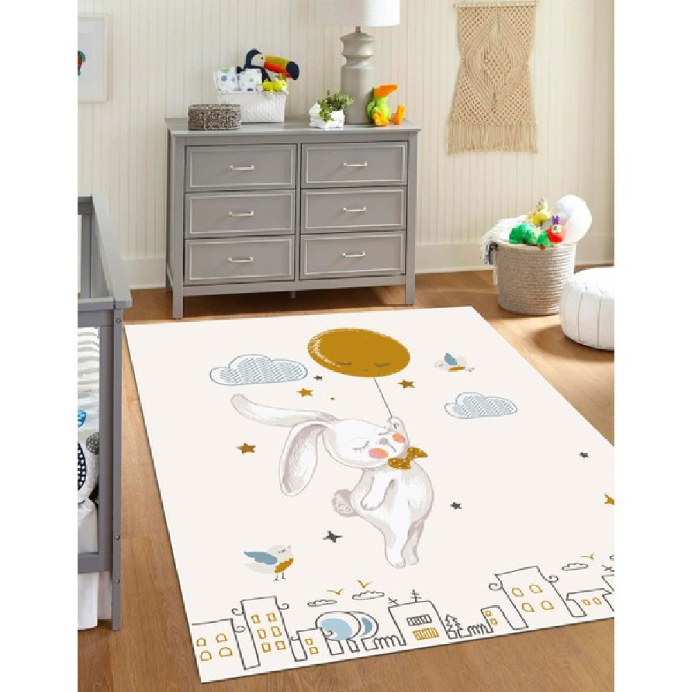 Vivica Dijital Baskı Kaymaz Taban Makinede Yıkanabilir Çocuk Odası Halısı Bebek Odası Halısı - Sarı - 40 x 60 cm Bebek Odası Halı Fiyatı