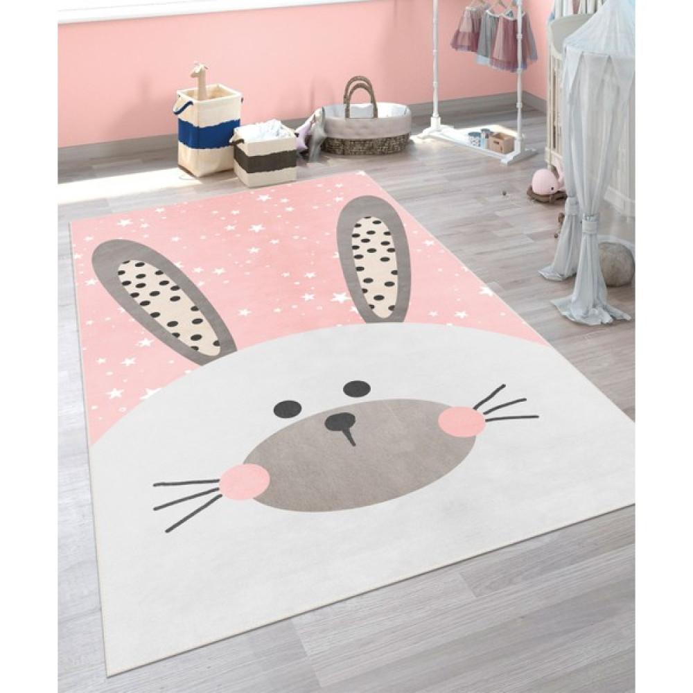 Vivica Dijital Baskı Kaymaz Taban Makinede Yıkanabilir Çocuk Odası Halısı Bebek Odası Halısı - Toz Pembe - 120 x 160 cm Bebek Odası Halı Fiyatı