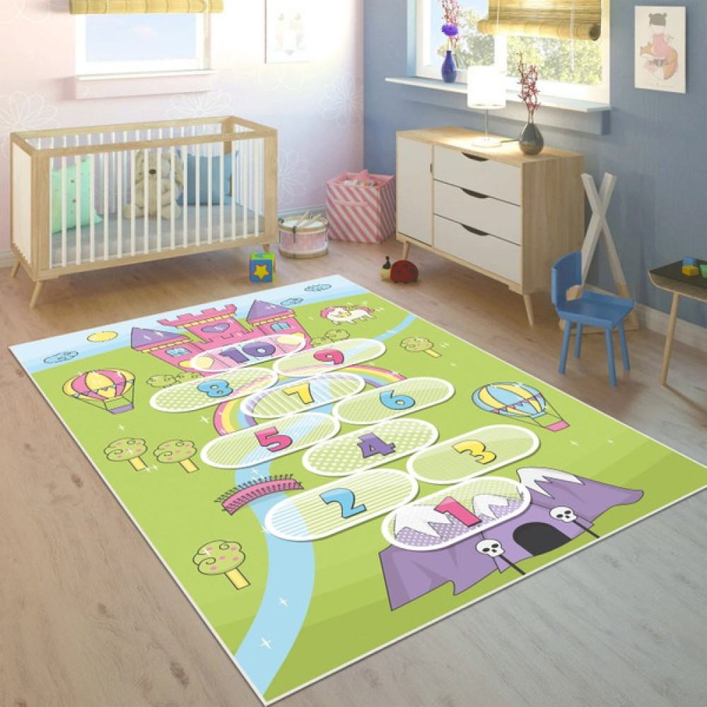 Vivica Dijital Baskı Kaymaz Taban Makinede Yıkanabilir Çocuk Odası Halısı Bebek Odası Halısı - Yeşil - 160 x 250 cm Bebek Odası Halı Fiyatı