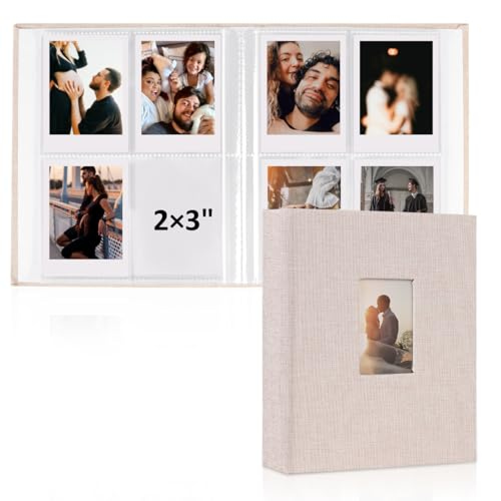 vivinin 2PCS Polaroid Photo Album, 2x3 Inch Pockets Mini Photo Album for 104 Pockets Hold 208 Pictures, Linen Hardcover Polaroid Album Book for Photos Family Anniversaries Baby Vacations (Beige)