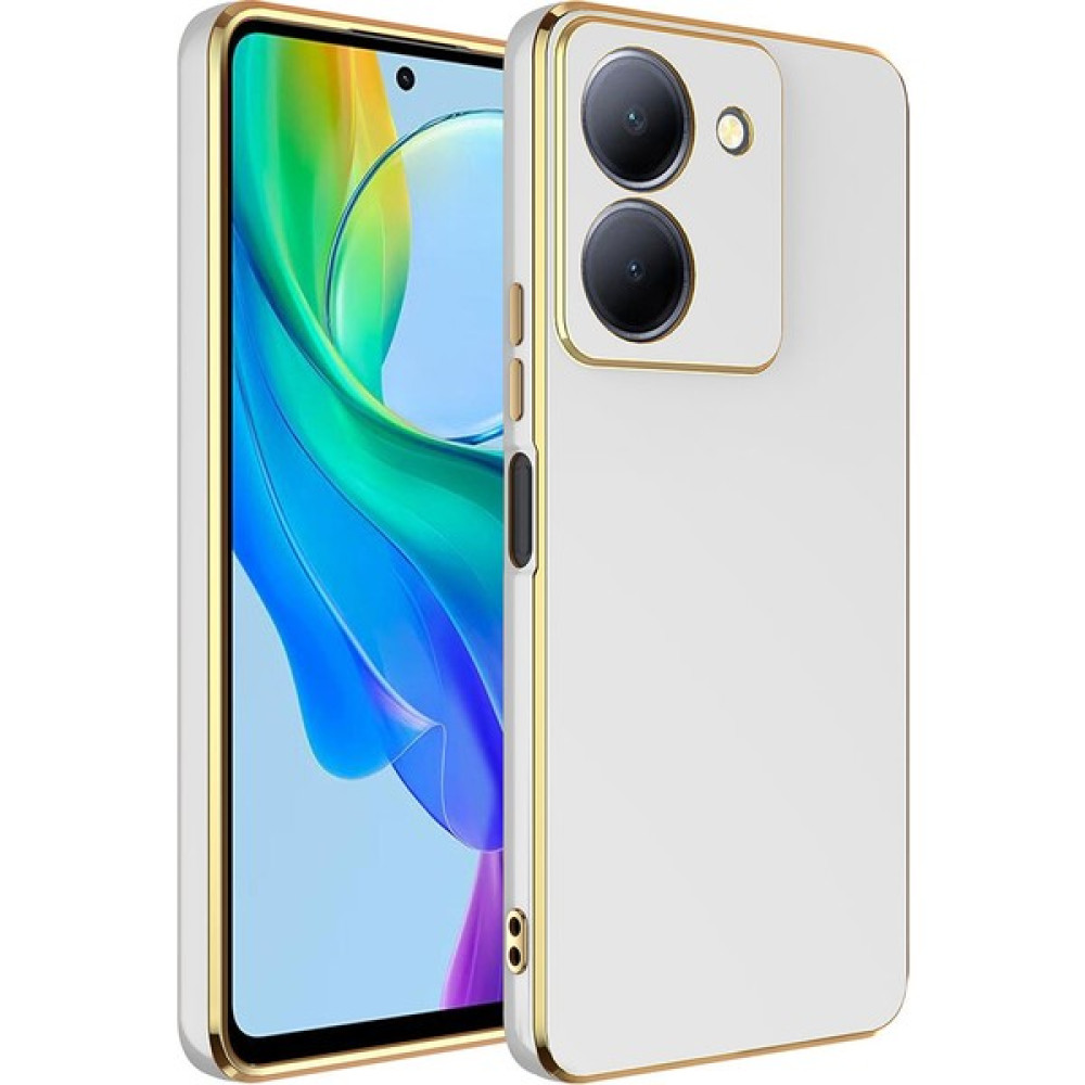 Vivo Y36 4g Kılıf Kenarları Gold Yüzeyi Pastel Renk Kamera Korumalı Kapak Beyaz Cep Telefonu Kılıfı Fiyatı