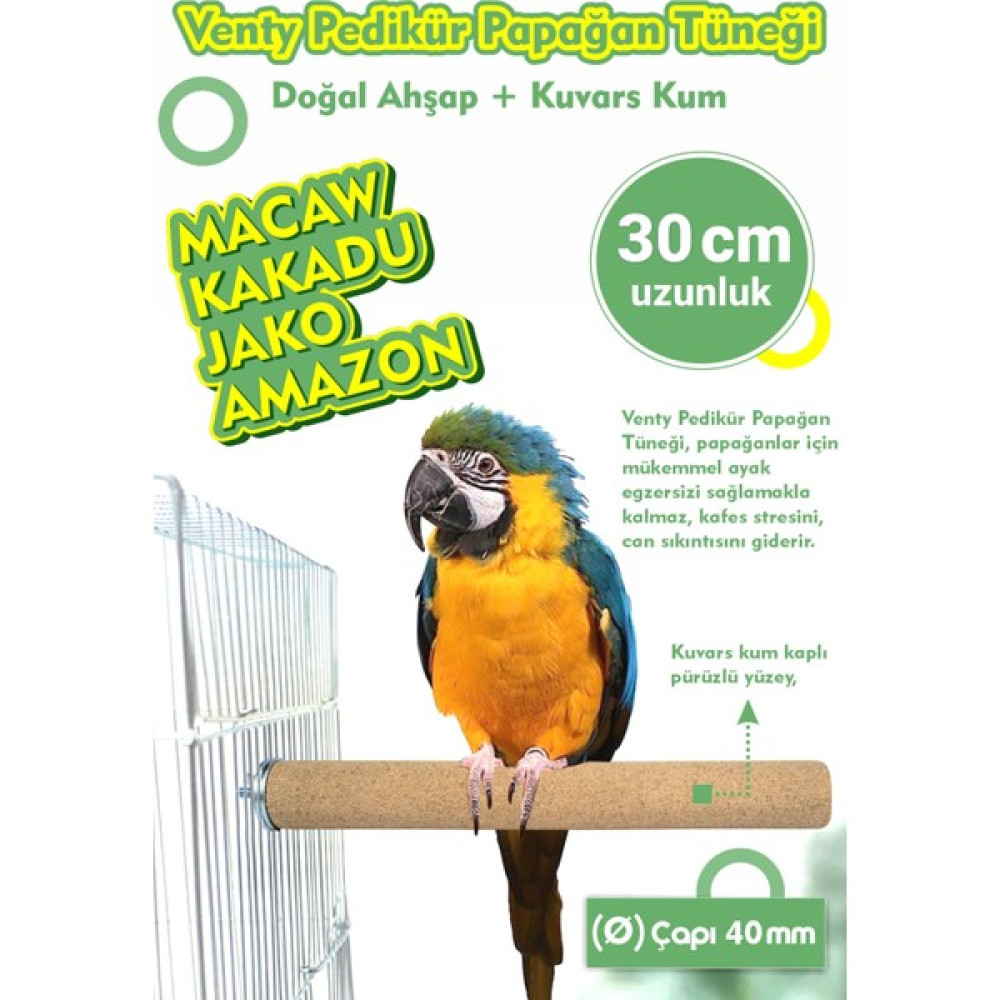 Vixpet Venty 30 cm (40 Mm) Pedikür Papağan Tüneği Macaw, Kakadu, Jako, Amazon - Kumlu Tünek Evcil Hayvan Ürünleri Fiyatı